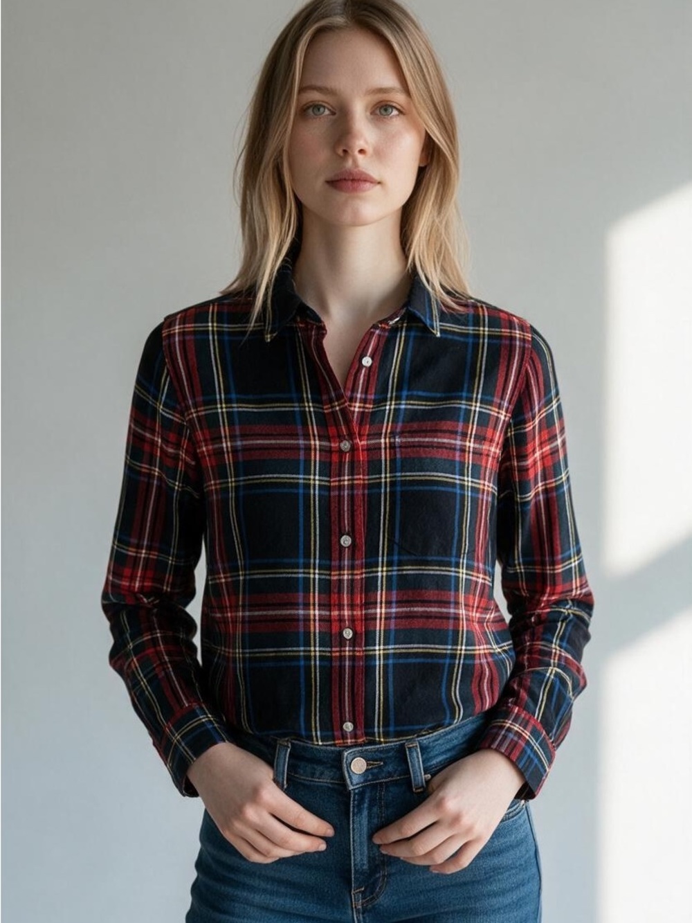 J.Crew Classic Fit Tartan Plaid Cotton Button Up Shirt Women’s 0 Red